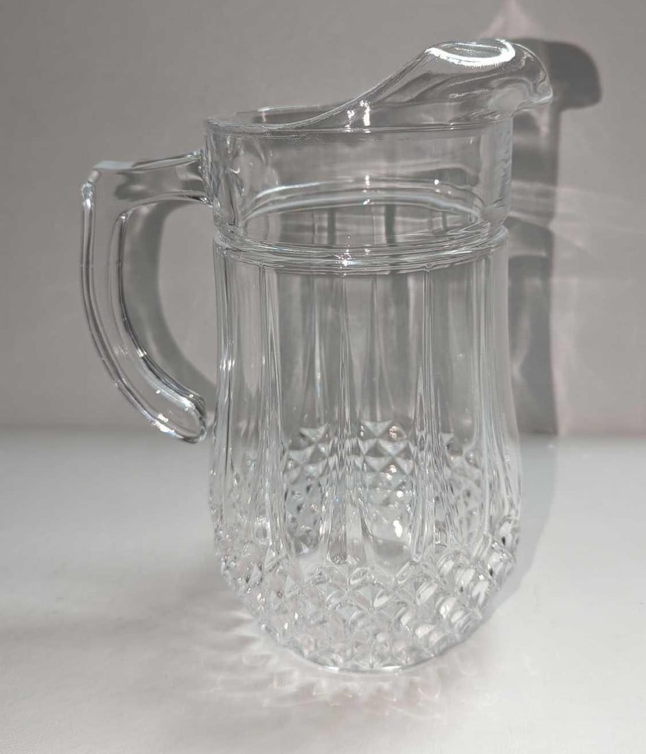Vintage 9" Diamond Pattern Glass Pitcher - 2
