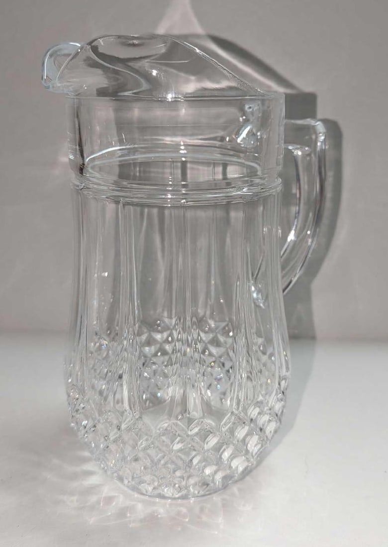 Vintage 9" Diamond Pattern Glass Pitcher - 3