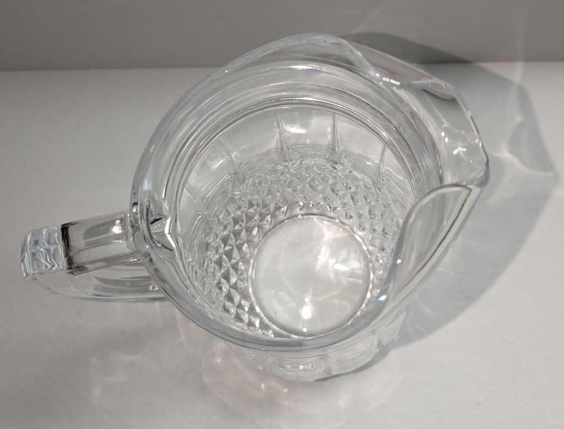 Vintage 9" Diamond Pattern Glass Pitcher - 6