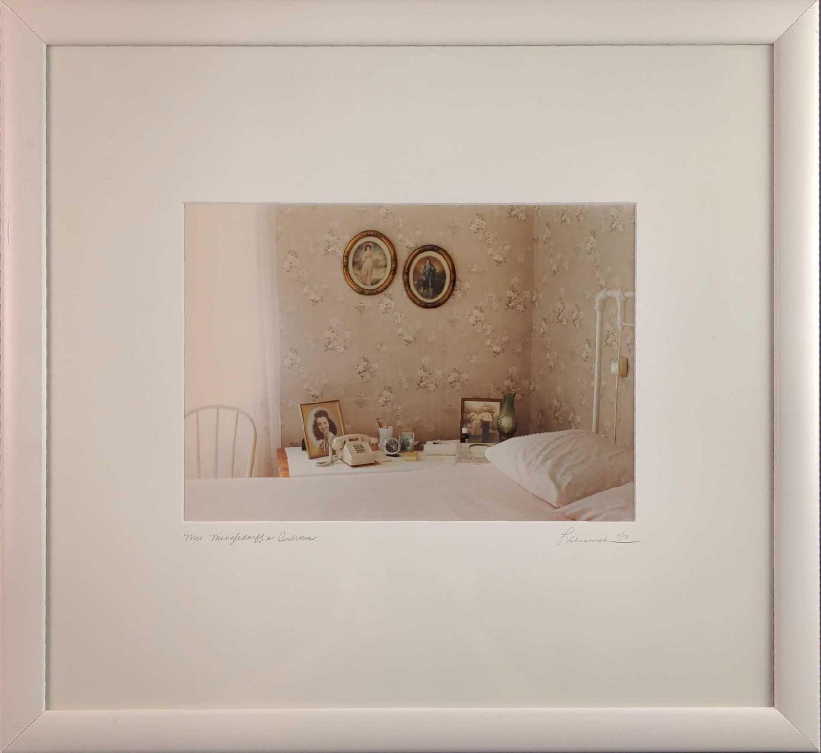 Framed Miss Mingledorffs Bedroom Photo: Here is a framed and matted photo of Miss Mingledorff's Bedroom. This is signed and dated by the artist on the bottom right. The framed photo is approx 24" x 1" x 22". The photo is approx 13" x