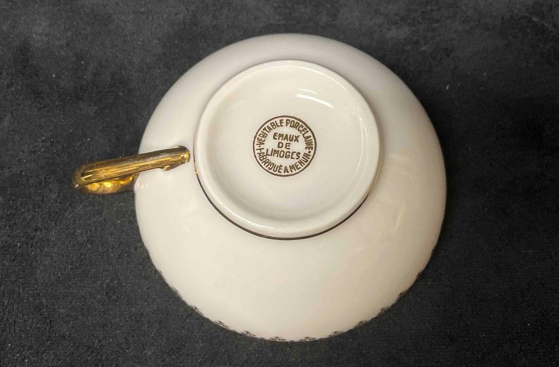 Five Limoges Gold Trim Tea Cups - 10
