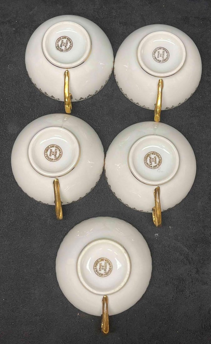 Five Limoges Gold Trim Tea Cups - 13