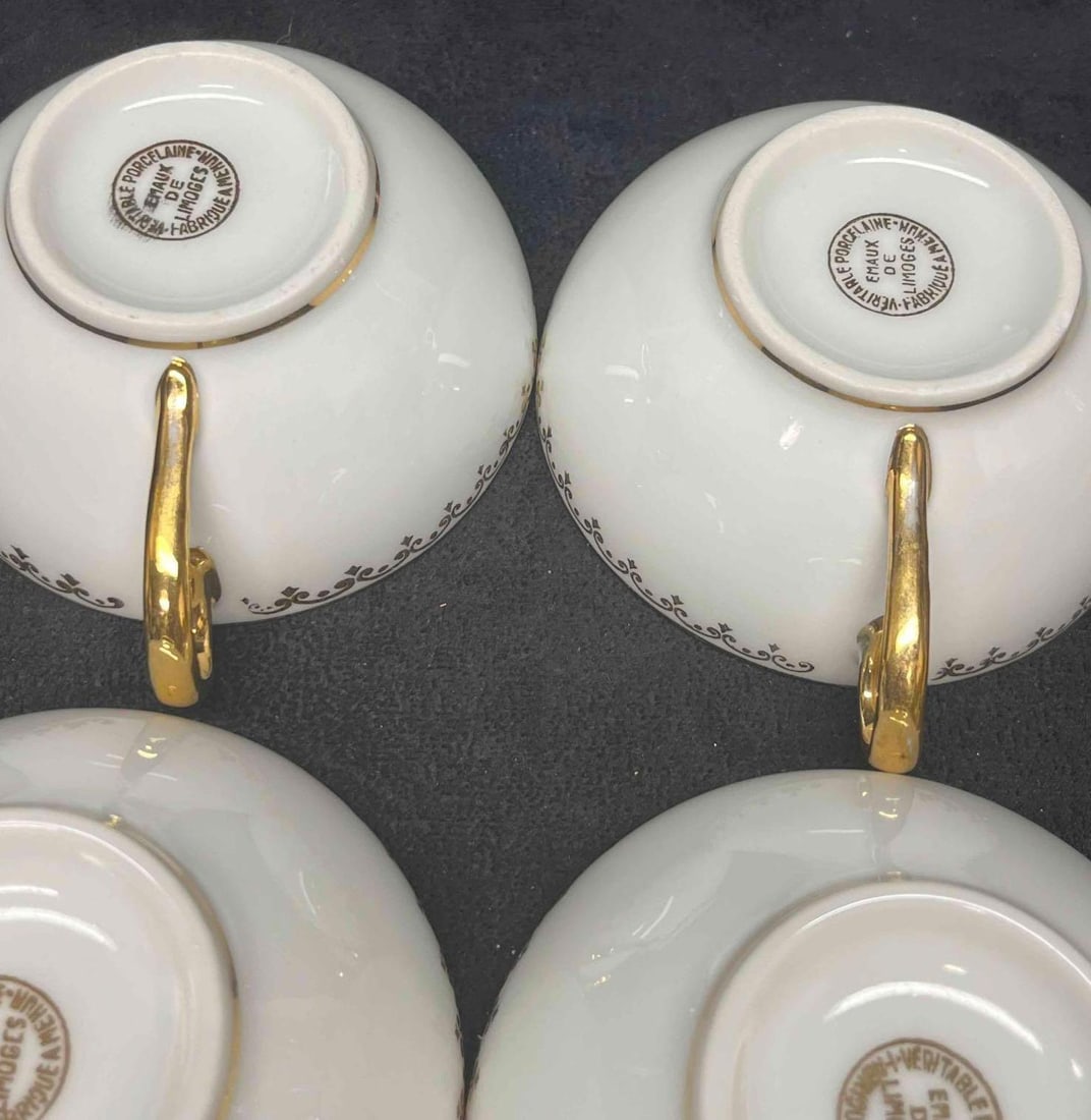 Five Limoges Gold Trim Tea Cups - 14
