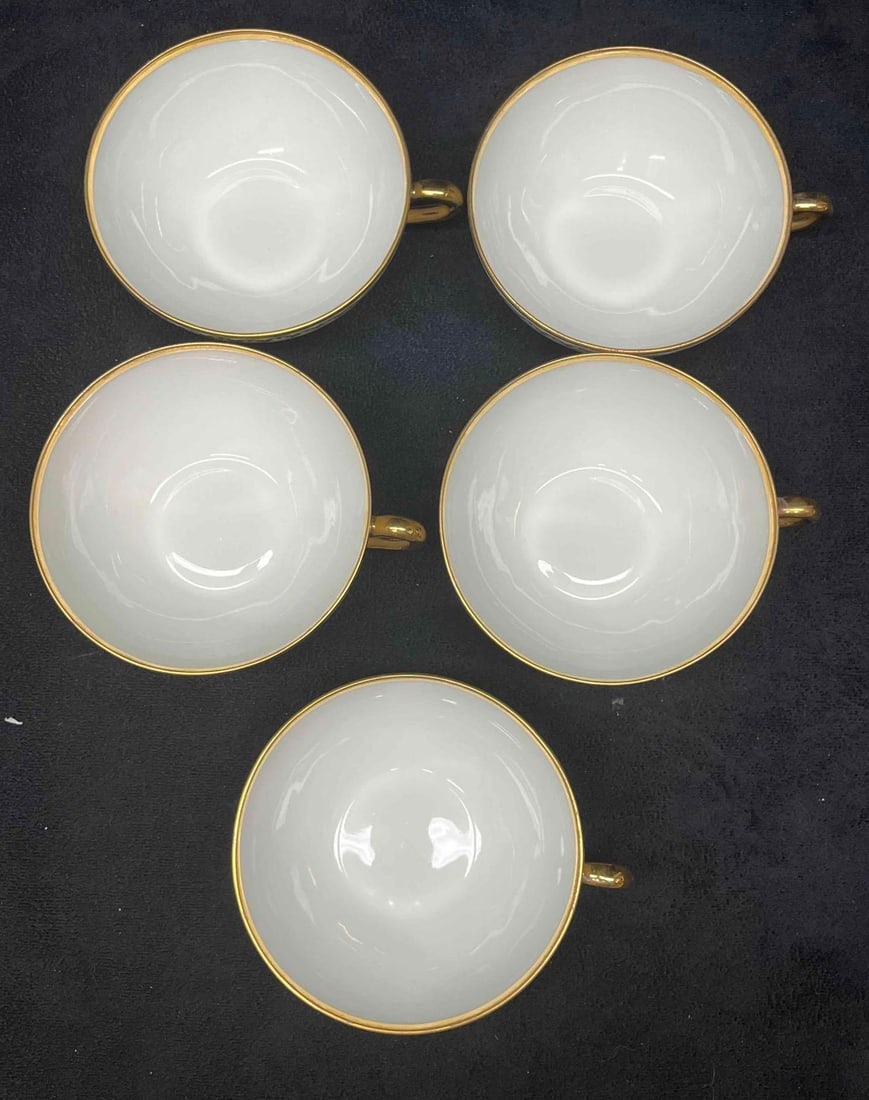 Five Limoges Gold Trim Tea Cups - 15