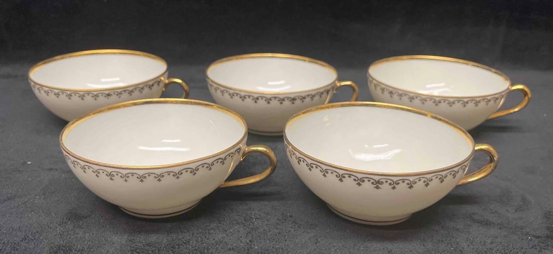 Five Limoges Gold Trim Tea Cups - 2