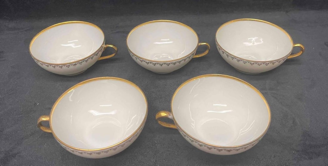 Five Limoges Gold Trim Tea Cups - 7