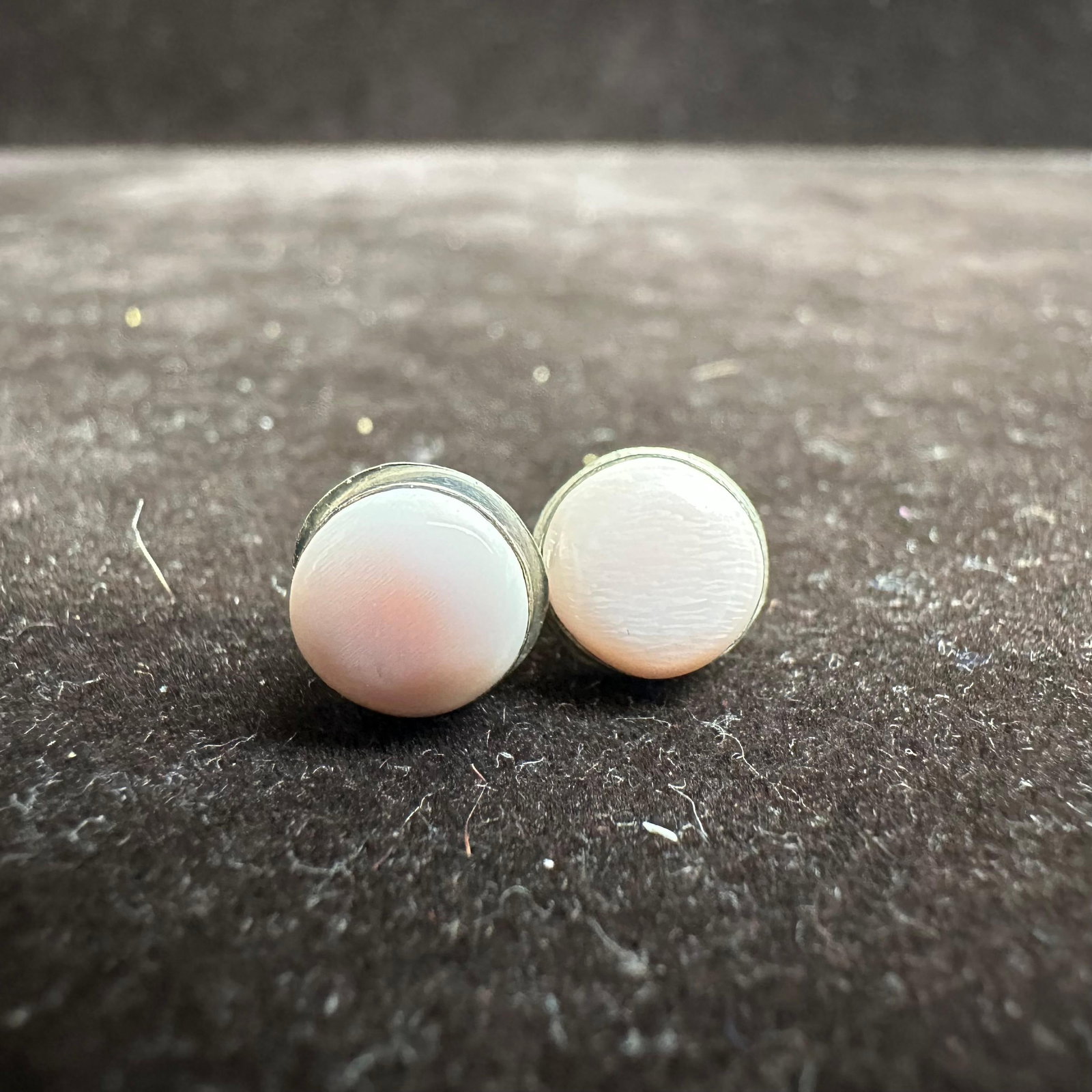 Low Profile Stud Pink Shell Silver Earrings V81 - 2