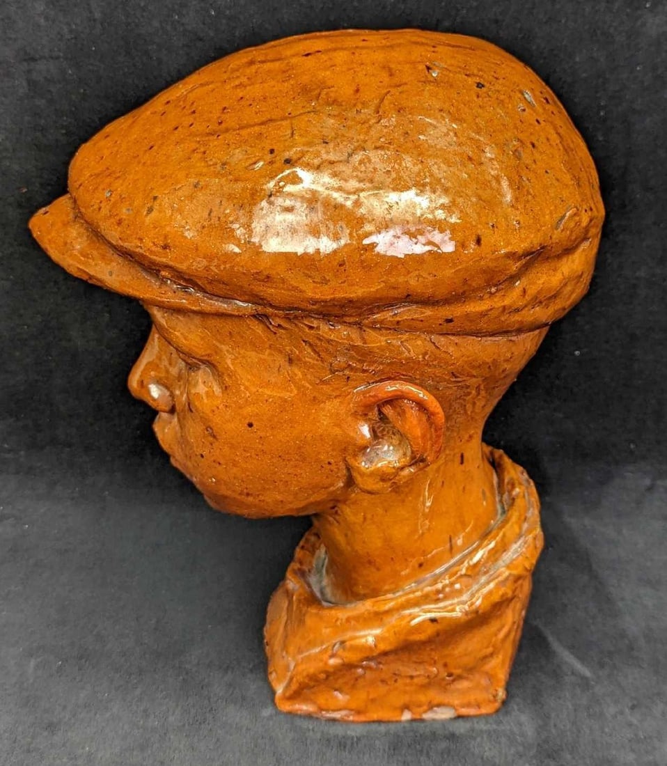 Hand Sculpted Clay Boy Head With Cap - 2