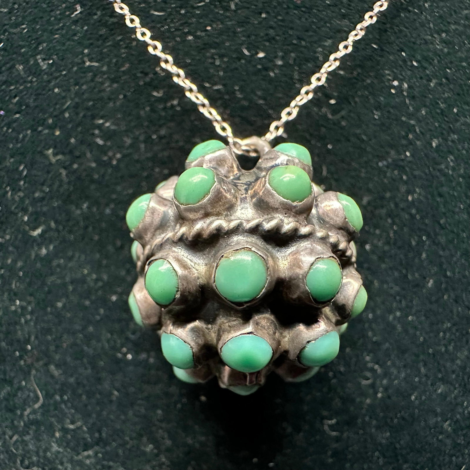 Green Blue Turquoise Cluster Charm Pendant Sterling Silver Necklace P1: This item is in good pre-owned, previously used/displayed condition with noticeable light wear and surface scratches. Please reference all photos for full details. This piece of jewelry has been teste