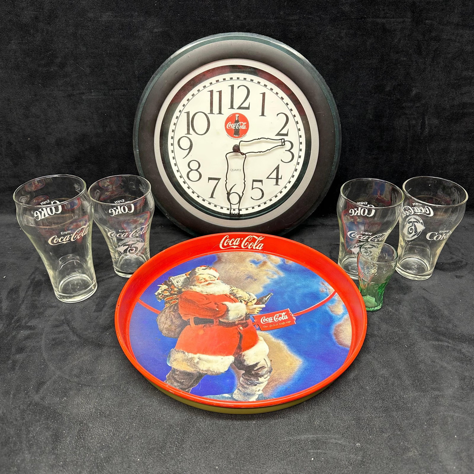 Coca Cola Collectible Lot Clock Santa Tray Glassware Set (1 of 7)