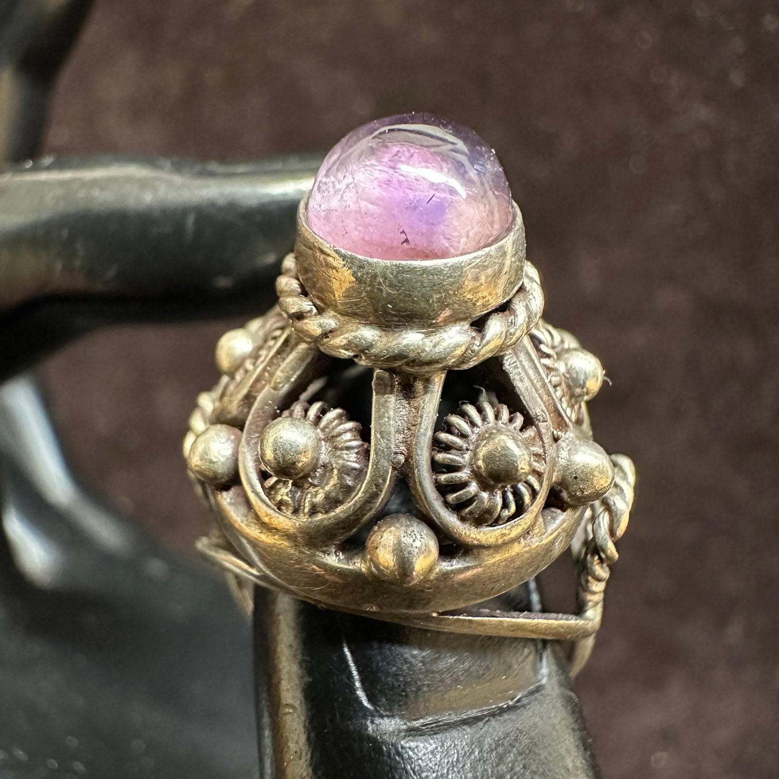 Amethyst Purple Stone Boho Style Silver Ring - 2
