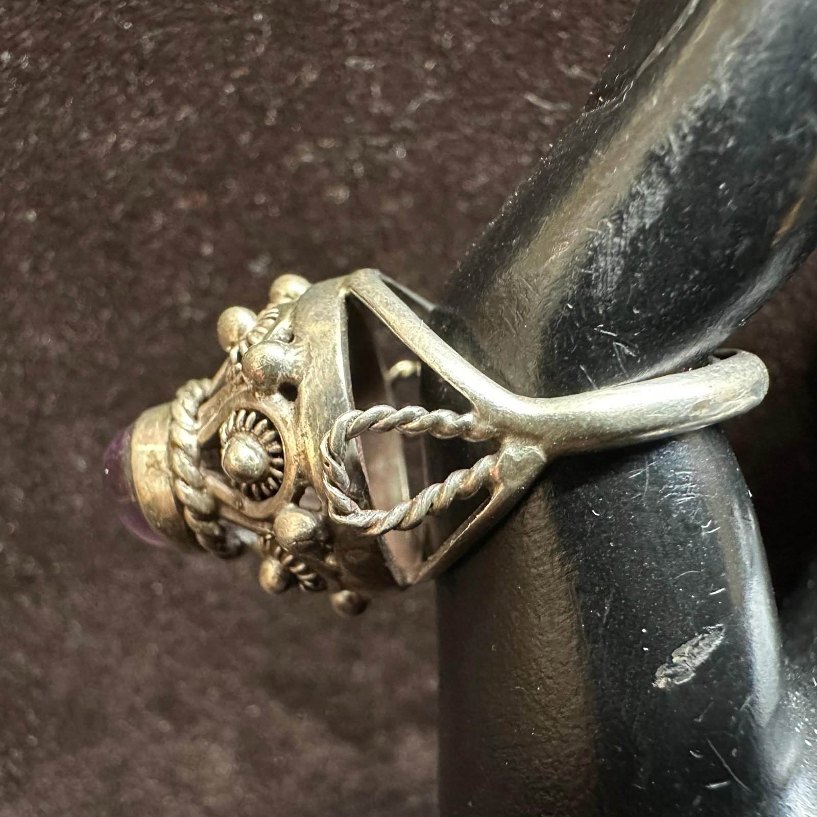 Amethyst Purple Stone Boho Style Silver Ring - 3