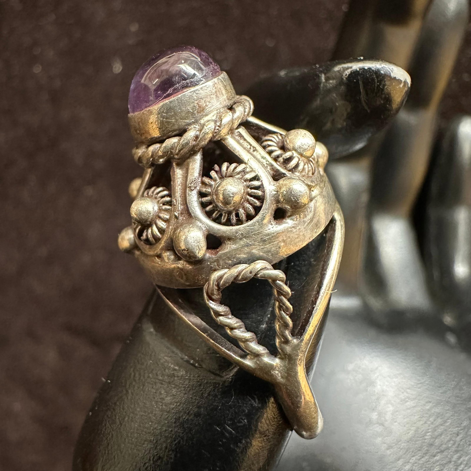 Amethyst Purple Stone Boho Style Silver Ring - 4