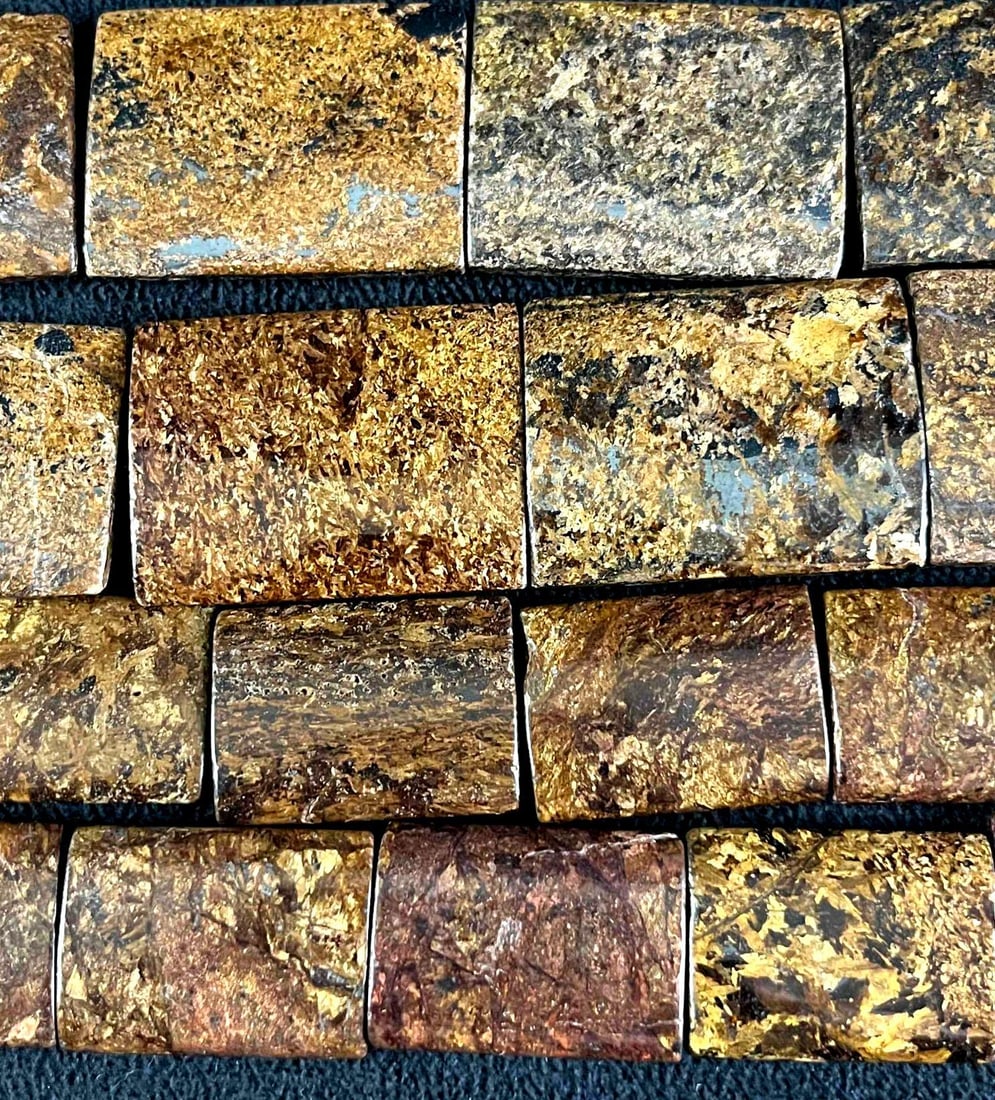 Bronzite Gemstone Rectangular Beads: Bronzite Gemstone Rectangular Beads Pictured are three strands of large rectangular bronzite beads. These are great for unique jewelry designs. These pieces are in good condition with no known damage.