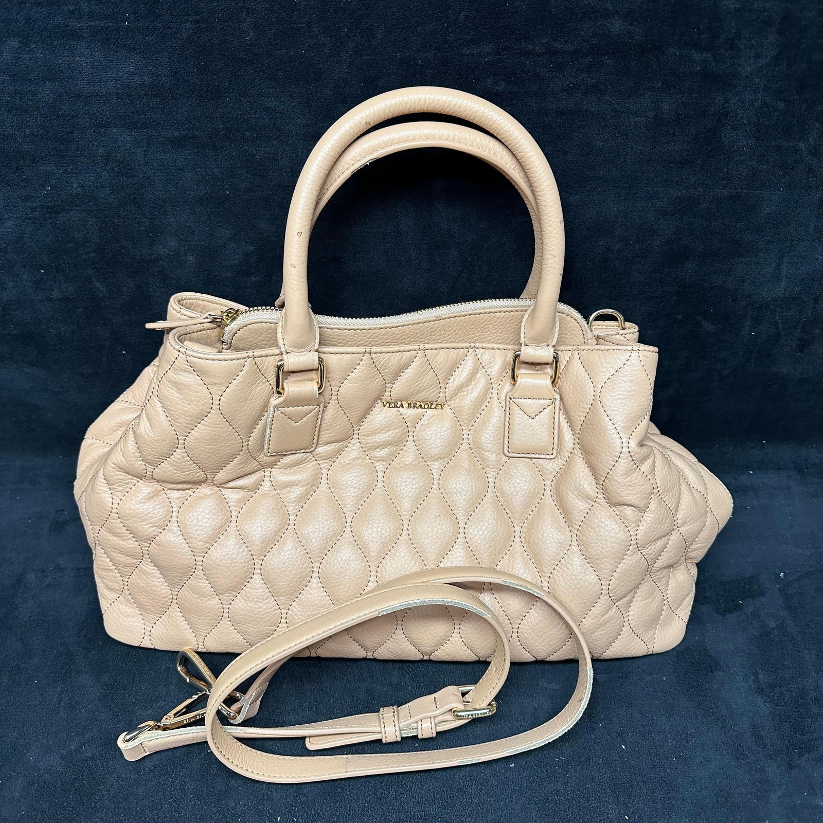 Vera Bradley Quilted Leather Satchel Handbag with Shoulder Strap and Dust Bag (1 of 7)