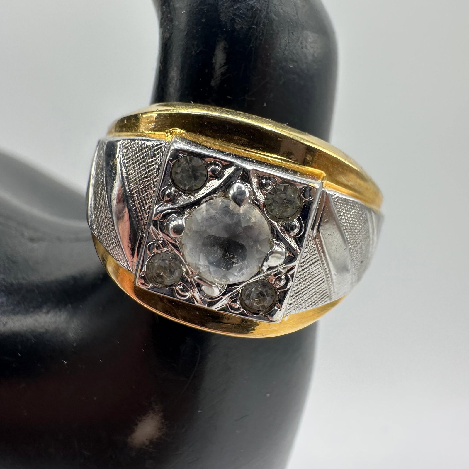18K HGE Cubic Zirconia Art Deco Style Silver Gold Two Tone Ring (1 of 6)