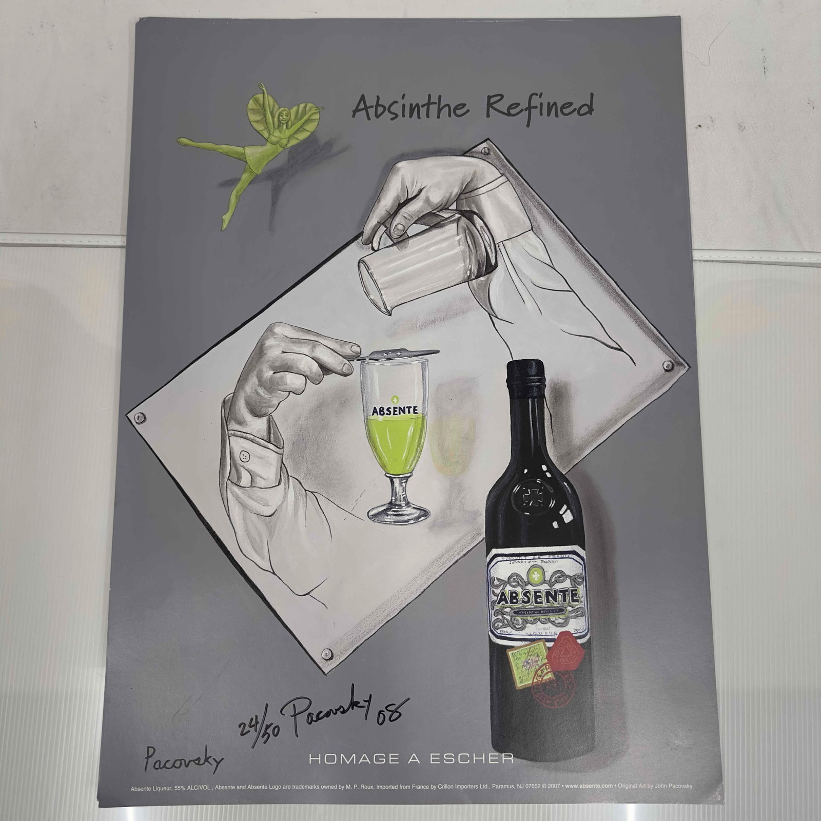 Absinthe Refined Ad Poster Homage A Escher by John Pacovsky Hand Signed Numbered Collection 27: Absinthe Refined Ad Poster Homage A Escher by John Pacovsky Hand Signed Numbered Collection 27. This set includes twenty seven (27) hand signed and numbered posters by John Pacovsky. Limited Edition 5