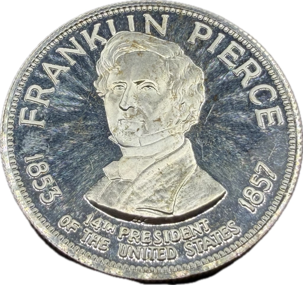 Franklin Pierce Sterling Silver Presidential Coin: These coins have been tested and researched to the best of our ability prior to listing. Please view photos, as they are a part of the condition. DETAILS: Metal - .925 Sterling Silver Tested - Yes Siz