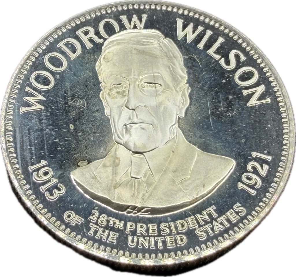 Woodrow Wilson Sterling Silver Presidential Coin: These coins have been tested and researched to the best of our ability prior to listing. Please view photos, as they are a part of the condition. DETAILS: Metal - .925 Sterling Silver Tested - Yes Siz