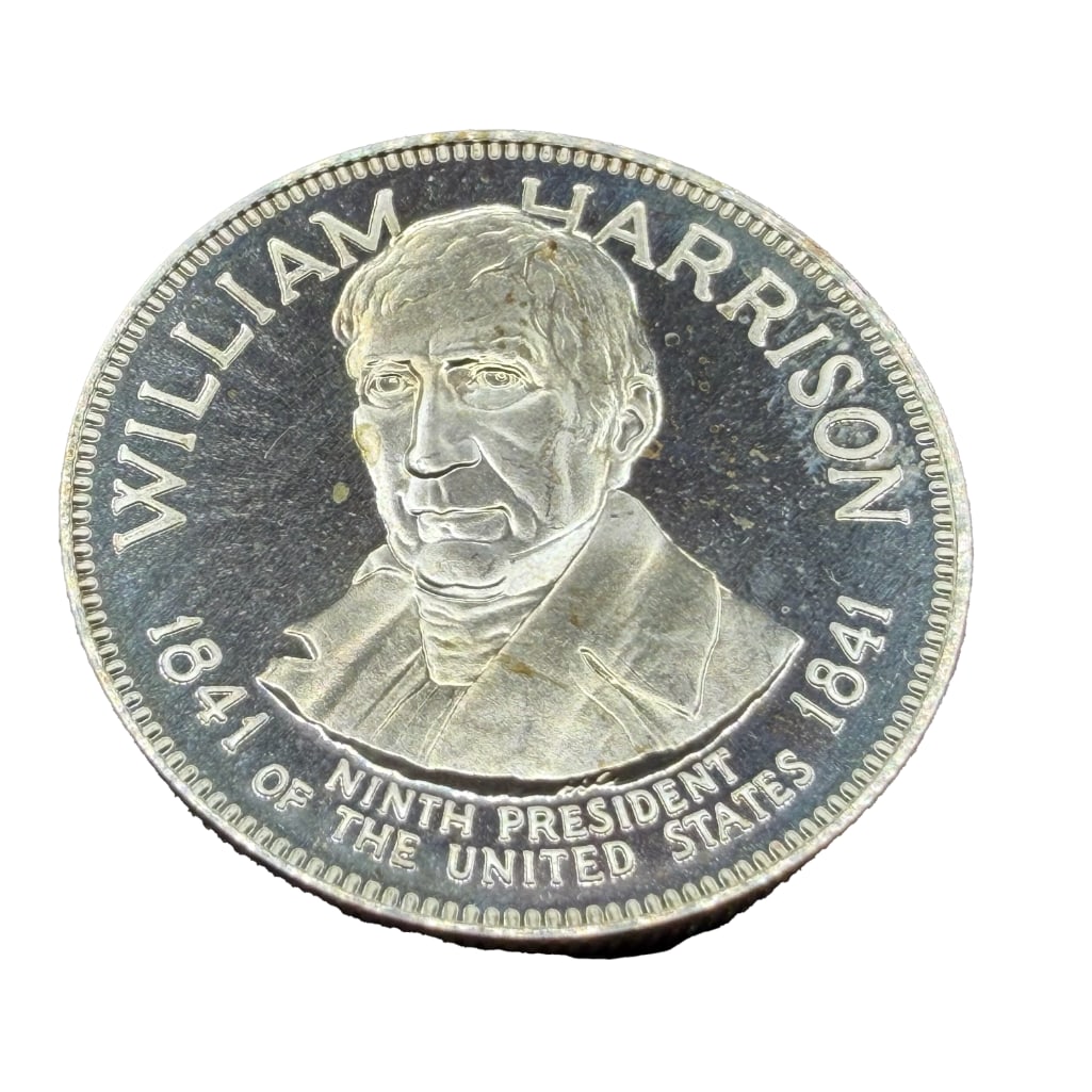 William Harrison Sterling Silver Presidential Coin: These coins have been tested and researched to the best of our ability prior to listing. Please view photos, as they are a part of the condition. DETAILS: Metal - .925 Sterling Silver Tested - Yes Siz