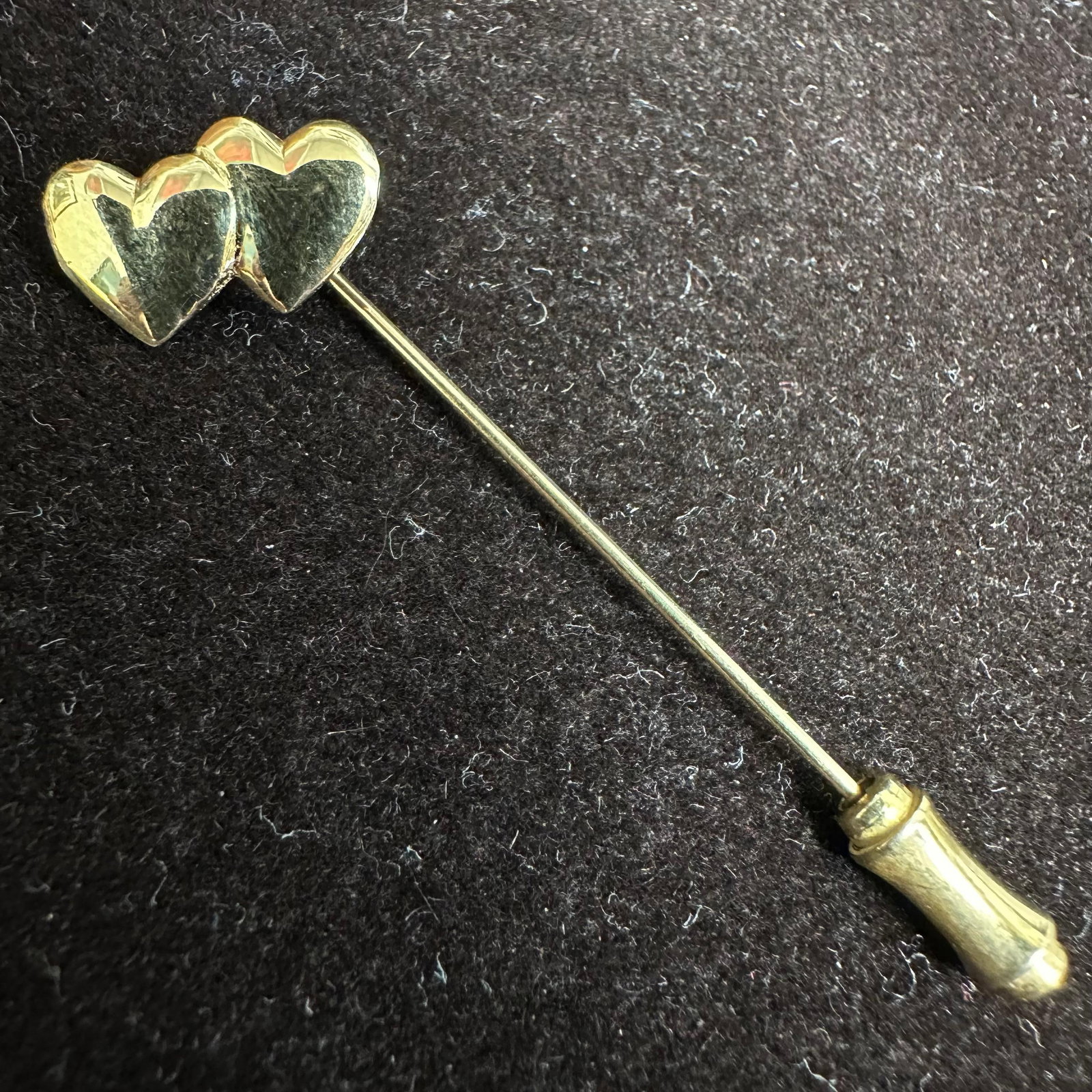 Double Heart Stick Pin 14K Yellow Gold: This item is in good pre-owned, previously used/displayed condition with noticeable light wear and surface scratches. Please reference all photos for full details. This piece of jewelry has been