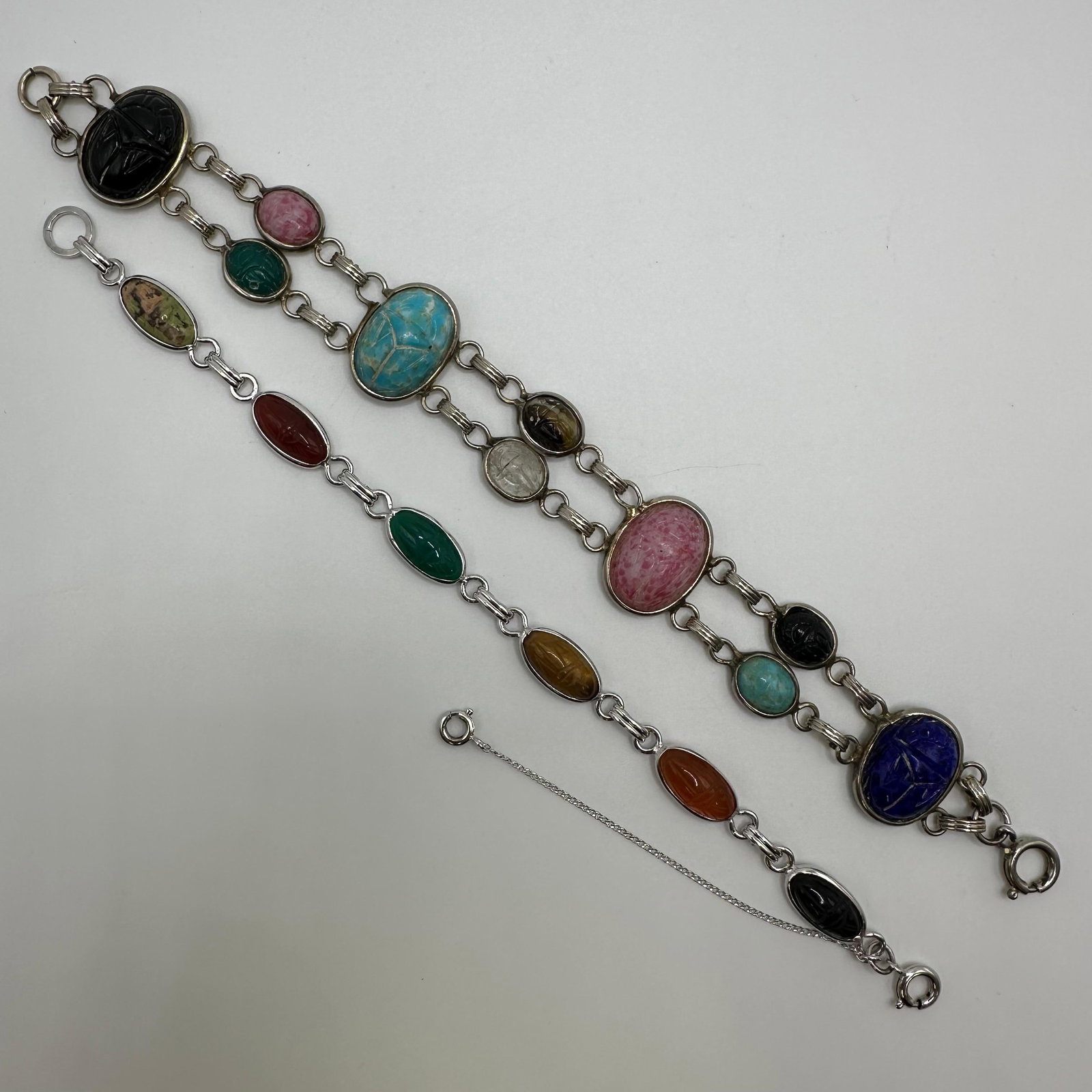 Scarab Style Multi-Stone Bracelet Lot Gold Filled and Silver Tone Egyptian-inspired (1 of 7)