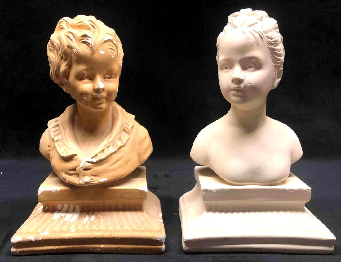 Pair Of Ceramic Figural Busts Alexandre & Louis Brongniart: This lot contains a pair of Ceramic figural busts of Alexandre & Louis Brongniart. These busts were modeled after the famous marble busts of Jean-Antoine Houdon representing the children of his friend