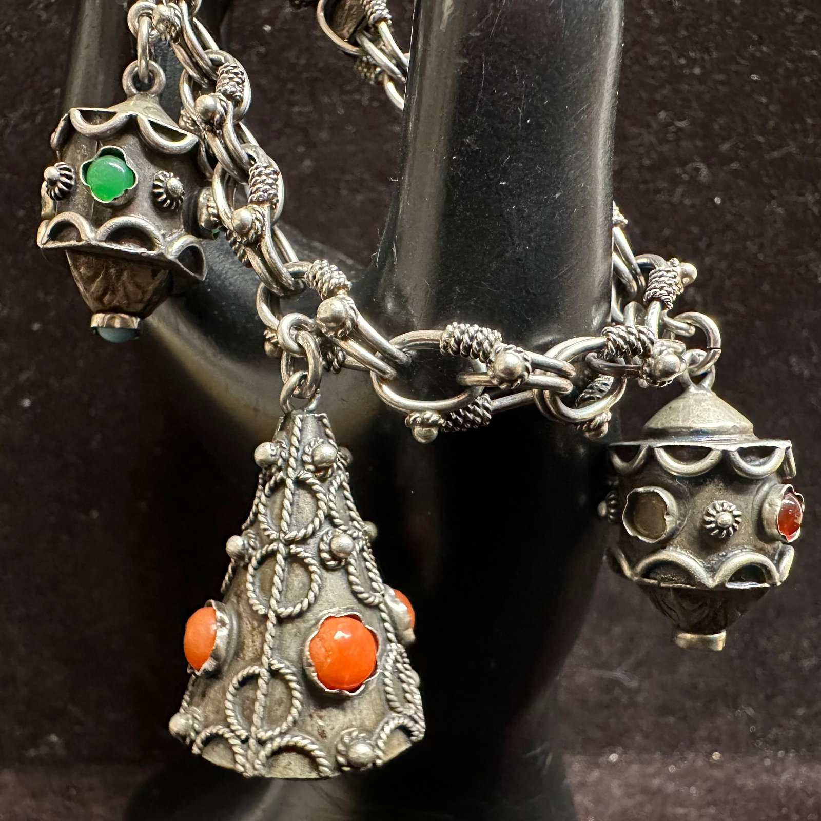 Silver 800 Triple Charm Oval Double Link Chain Bracelet L70 (1 of 9)