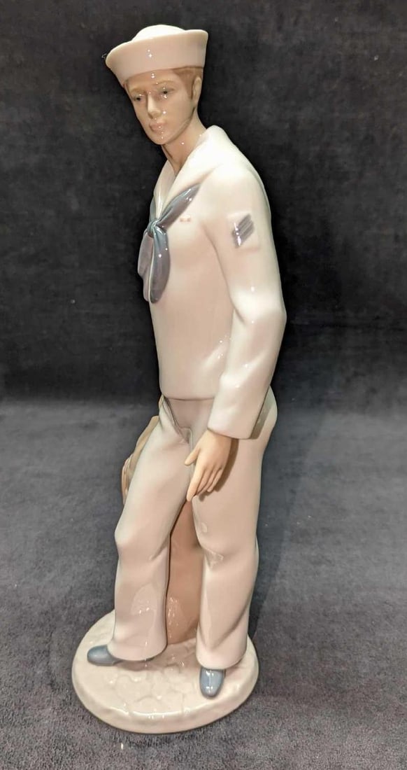 Retired On Shore Leave Sailor Man Figurine: Retired On Shore Leave Sailor Man Figurine. This was designed by Begona Jauregui and was released from the year 2000 to the year 2017. This figurine is approx 4" x 4" x 13 3/4" and it weighs