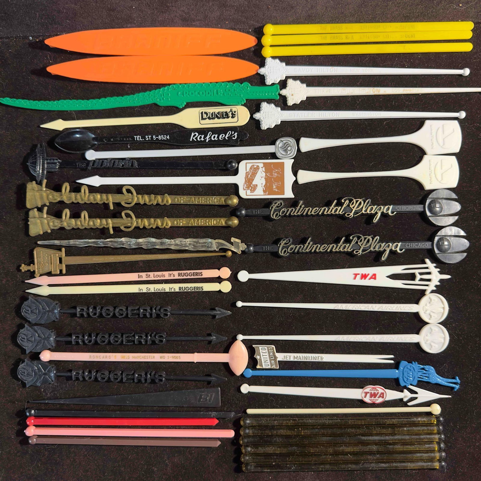 Vintage Plastic Glass Swizzle Stick Collection Lot of 46 Drink Cocktail Sticks Airlines Resort Hotel: Vintage Plastic Glass Swizzle Stick Collection Lot of 46 Drink Cocktail Sticks Airlines Resort Hotel. This lot features vintage swizzle sticks from various bars, pubs, restaurants, airlines, resorts, 