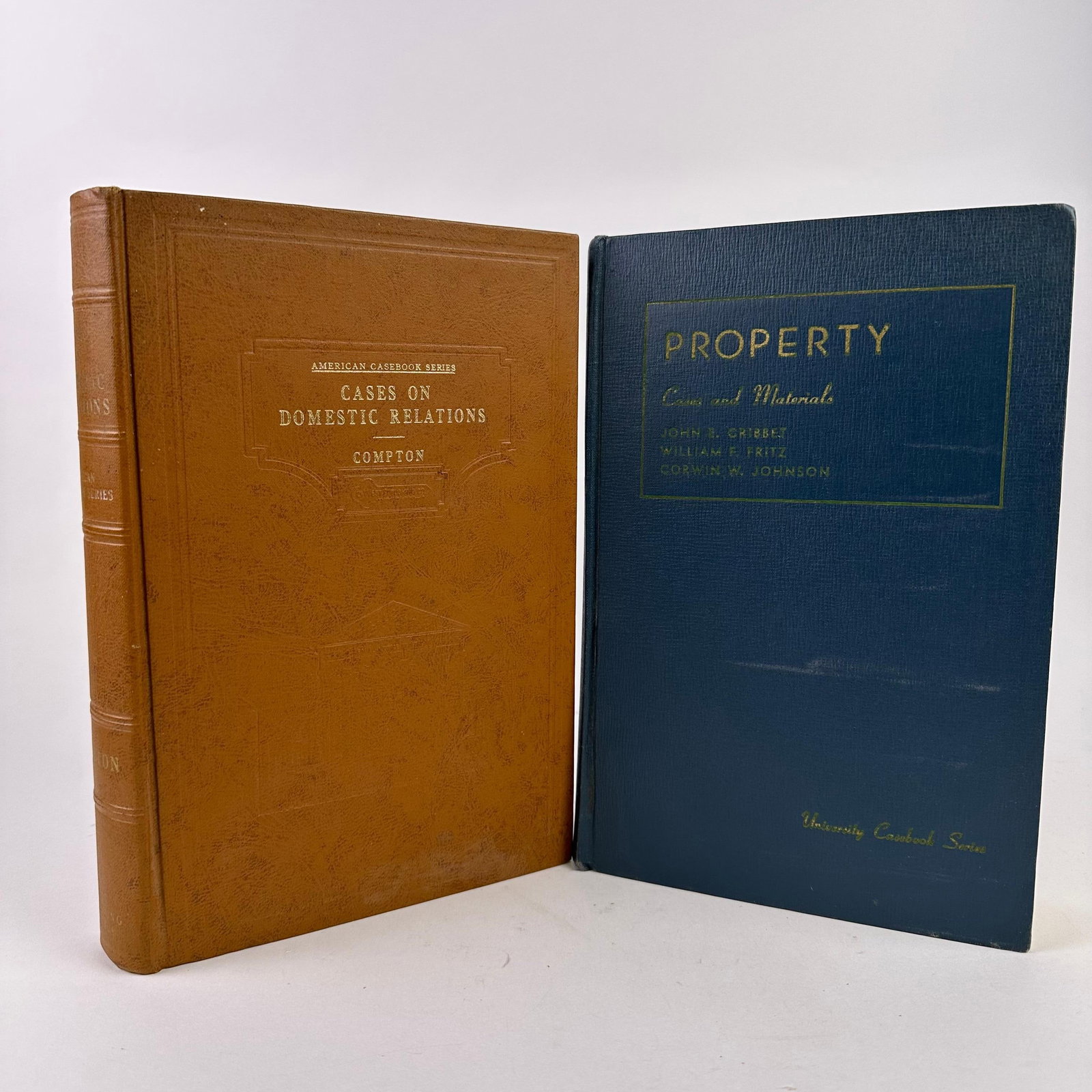 2 Volumes American Casebook and University Casebook Series Domestic Relations and Property Book Set: The lot includes two vintage law textbooks. Cases on Domestic Relations by William Randall Compton. American Casebook Series. Published 1951 by West Publishing Co., St. Paul, Minnesota. Brown cloth ha