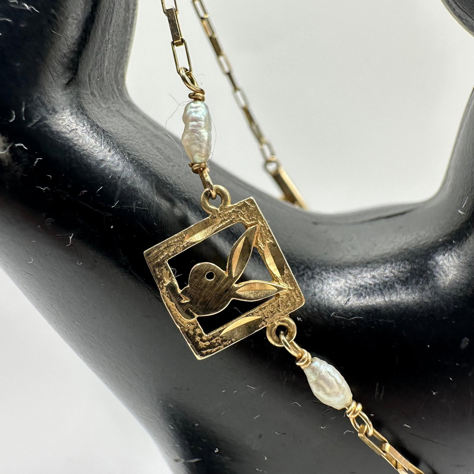 Playboy Bunny Accent Pearls 14K Gold Bracelet W11: This item is in good pre-owned, previously used/displayed condition with noticeable light wear and surface scratches. Please reference all photos for full details. This piece of jewelry has been teste