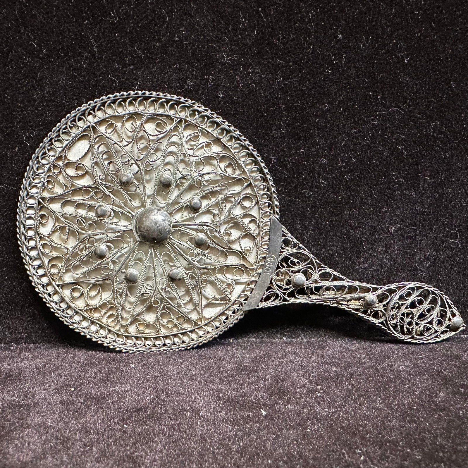 1000 Fine Silver Filigree Hand Mirror Ornate 19th Century Style: This item is in good pre-owned, previously used/displayed condition with noticeable light wear and surface scratches. Please reference all photos for full details. This piece of jewelry has been teste
