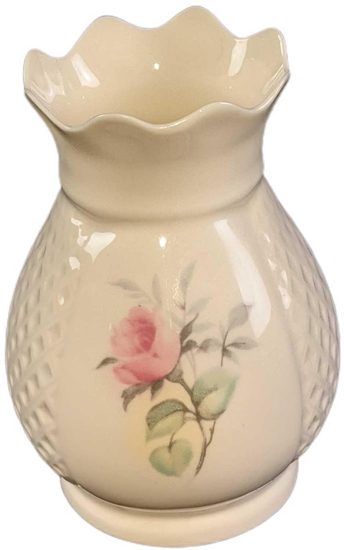 Vintage Pink Rose Bone Fine China Bud Vase: Vintage Pink Rose Bone Fine China Bud Vase. Is approx 3" x 3" x 3 1/2" and it weighs under one pound at 0.11lb. The vase is in a good, vintage condition with light wear. Please see the images as they 