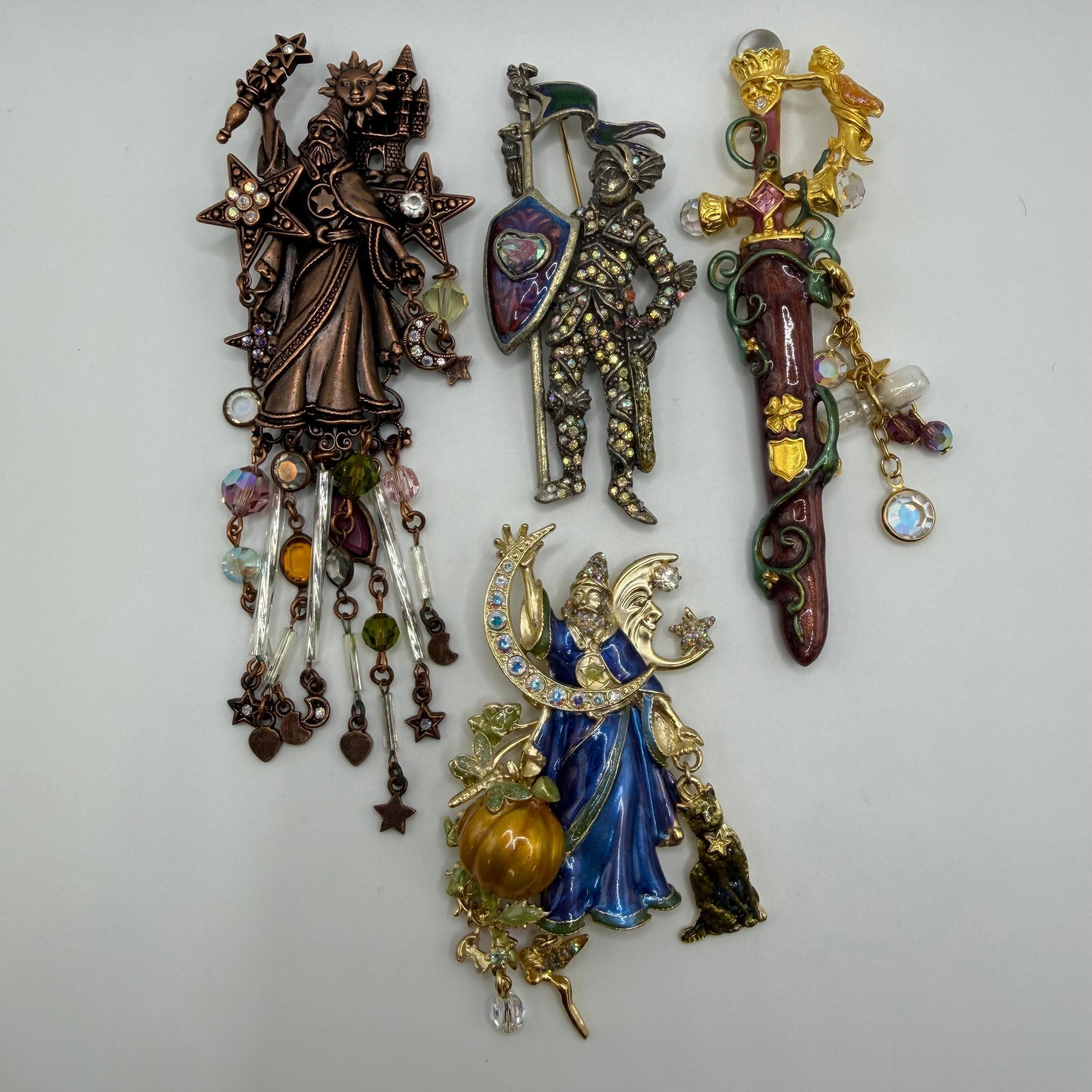 Kirks Folly Fantasy Brooch Group Including Wizard Fairy Knight and Enchanter Sword HH94 (1 of 9)