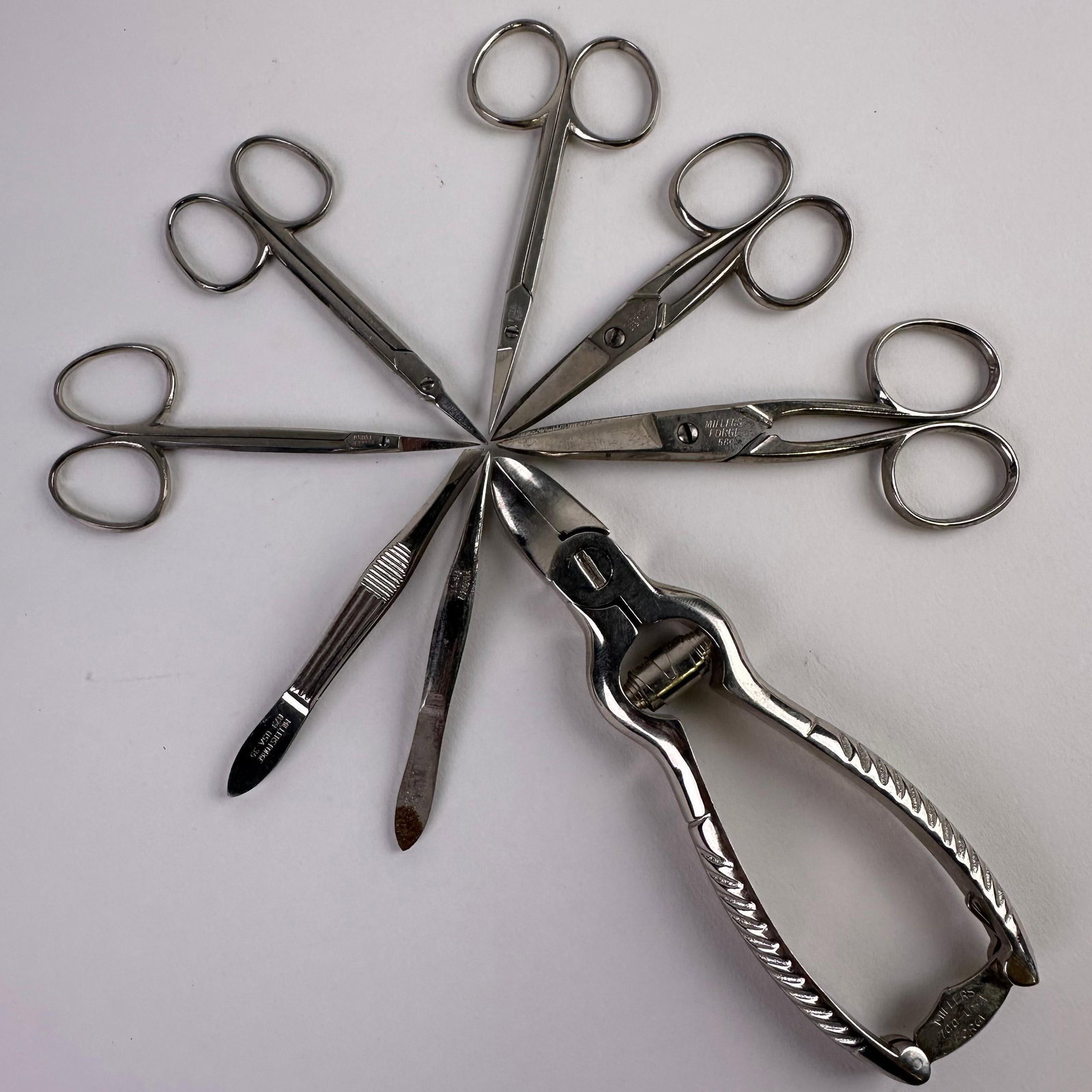 Millers Forge Nail Clippers Scissors Tweezers Set USA 8 Vintage Grooming Tools (1 of 10)