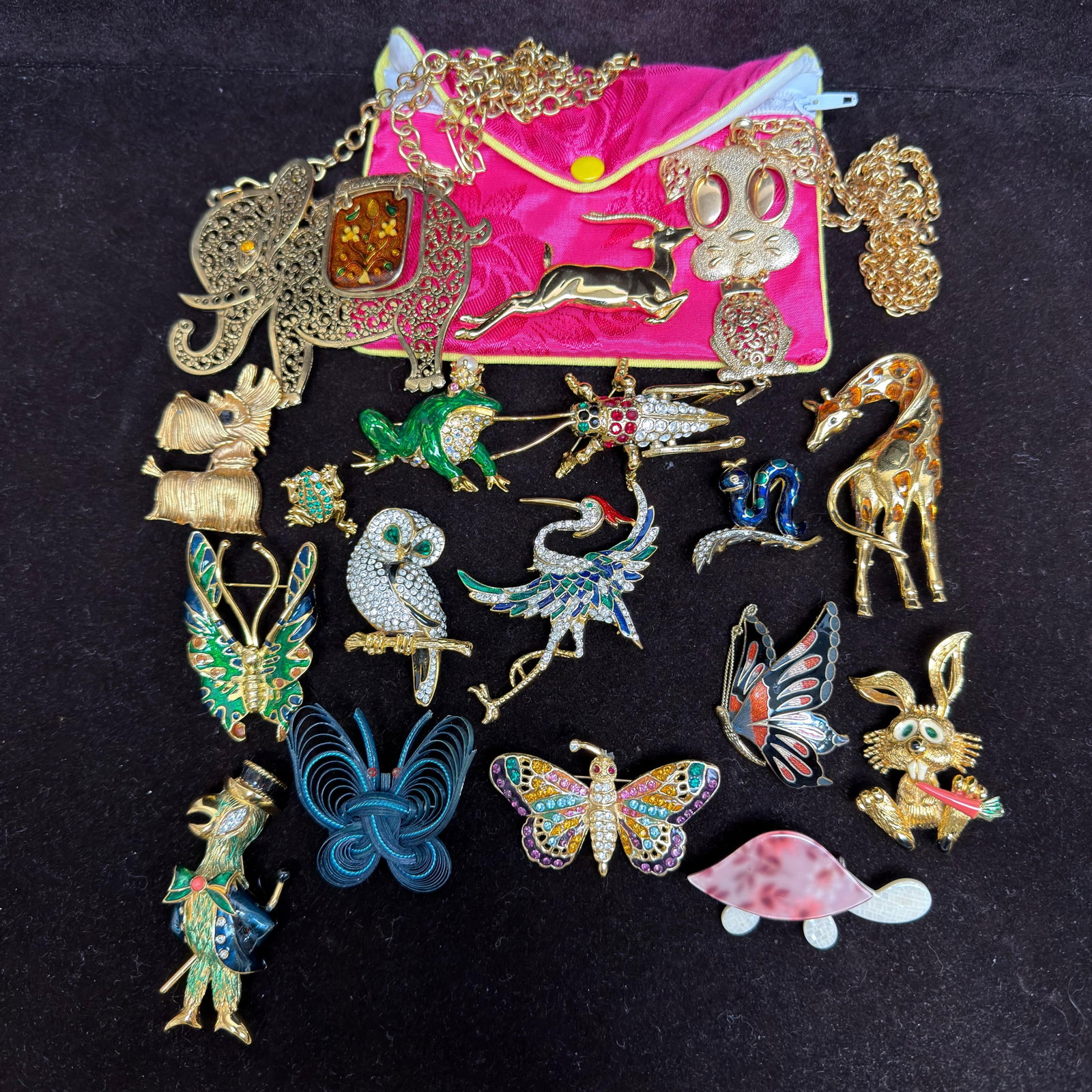 Large Group of Figural Animal Theme Costume Jewelry Brooches and Pendant Necklaces (1 of 5)