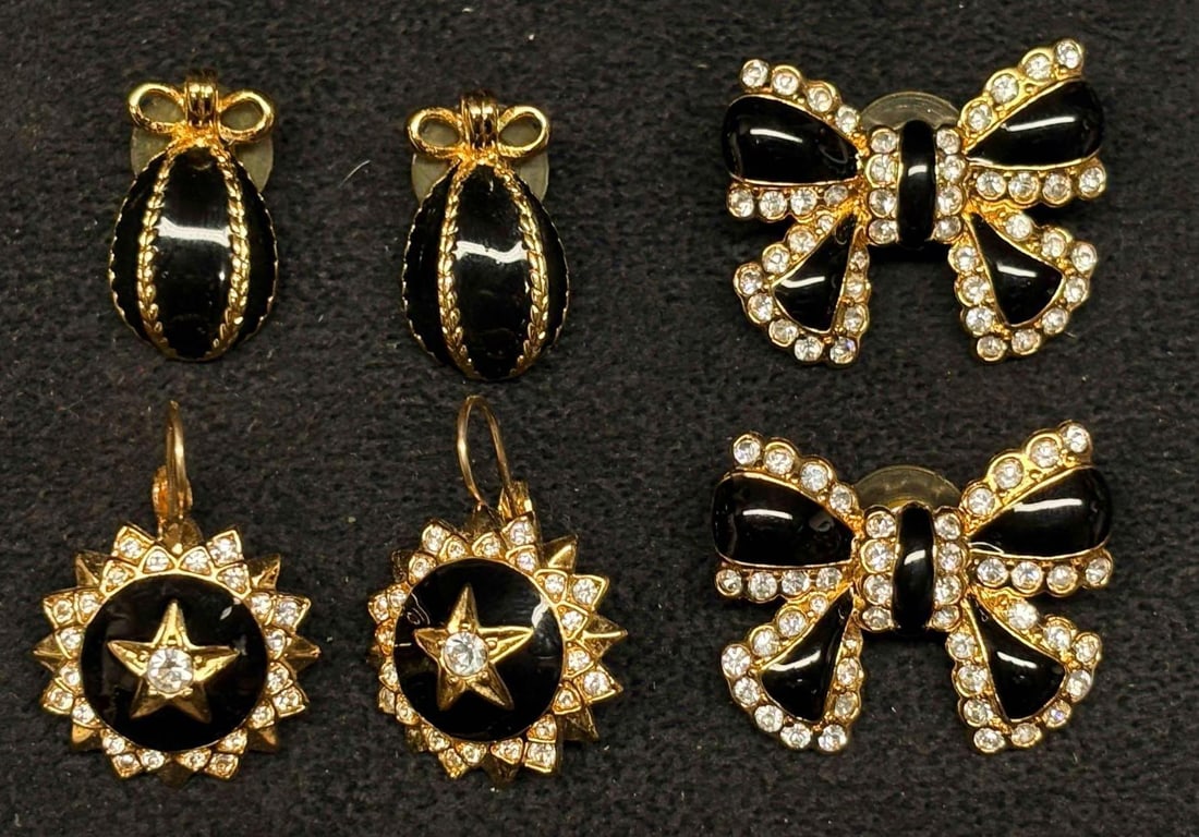 Joan Rivers Black Enamel and Rhinestone Earrings Group Jewelry Set H (1 of 3)
