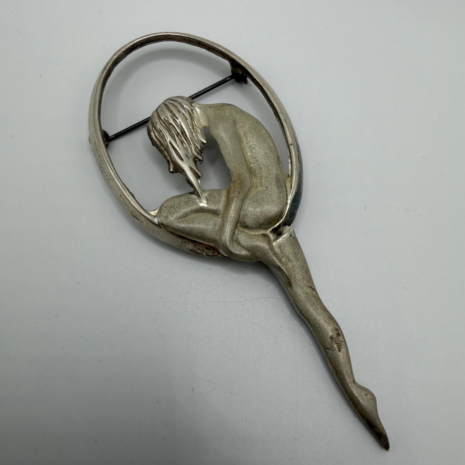 Art Deco Style Woman Large Scale Brooch Sterling: This item is in good pre-owned, previously used/displayed condition with noticeable light wear and surface scratches. Please reference all photos for full details. This piece of jewelry has been caref