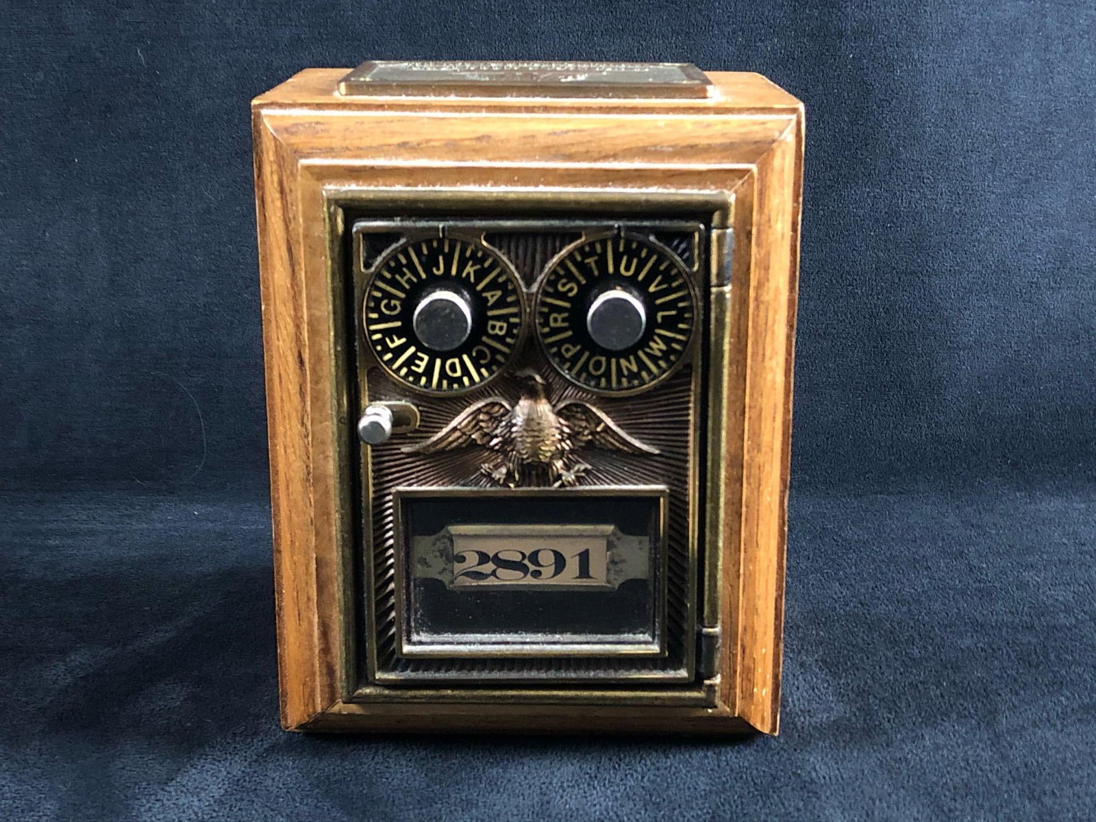 Vintage Jolly Time Industries Original Brass Door Post office Lock Box Coin Bank (1 of 7)