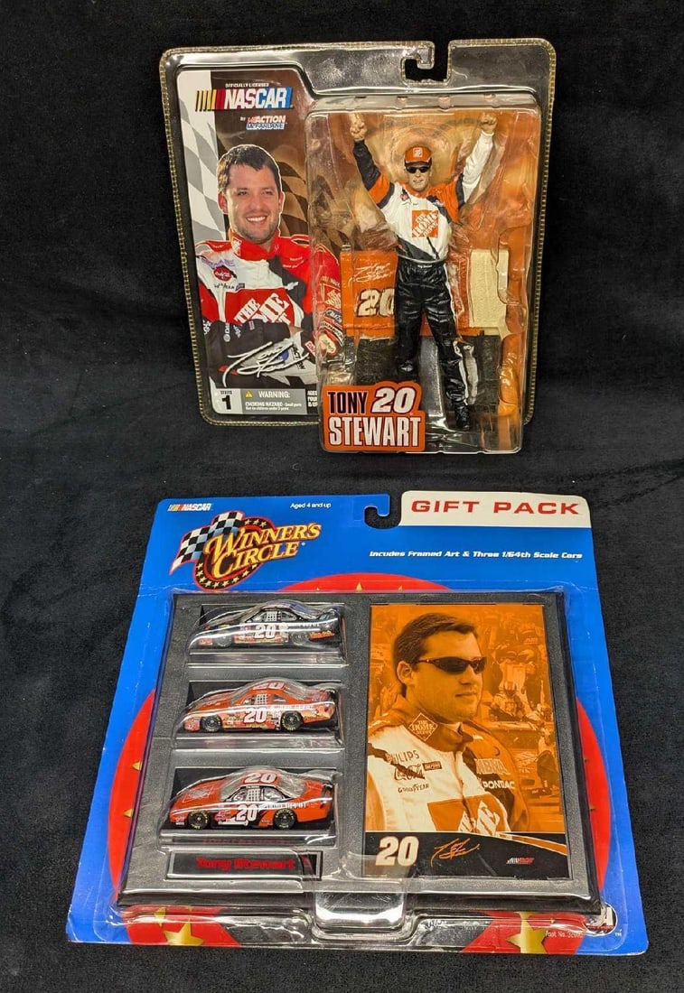 NASCAR Tony Stewart Action Figure And Die Cast Cars: NASCAR Tony Stewart Action Figure And Die Cast Cars. This lot includes: (1) Winner's Circle Tony Stewart 3 1/64 Scale Die-Cast Car Gift Pack. This comes sealed in the original box that is approx 1