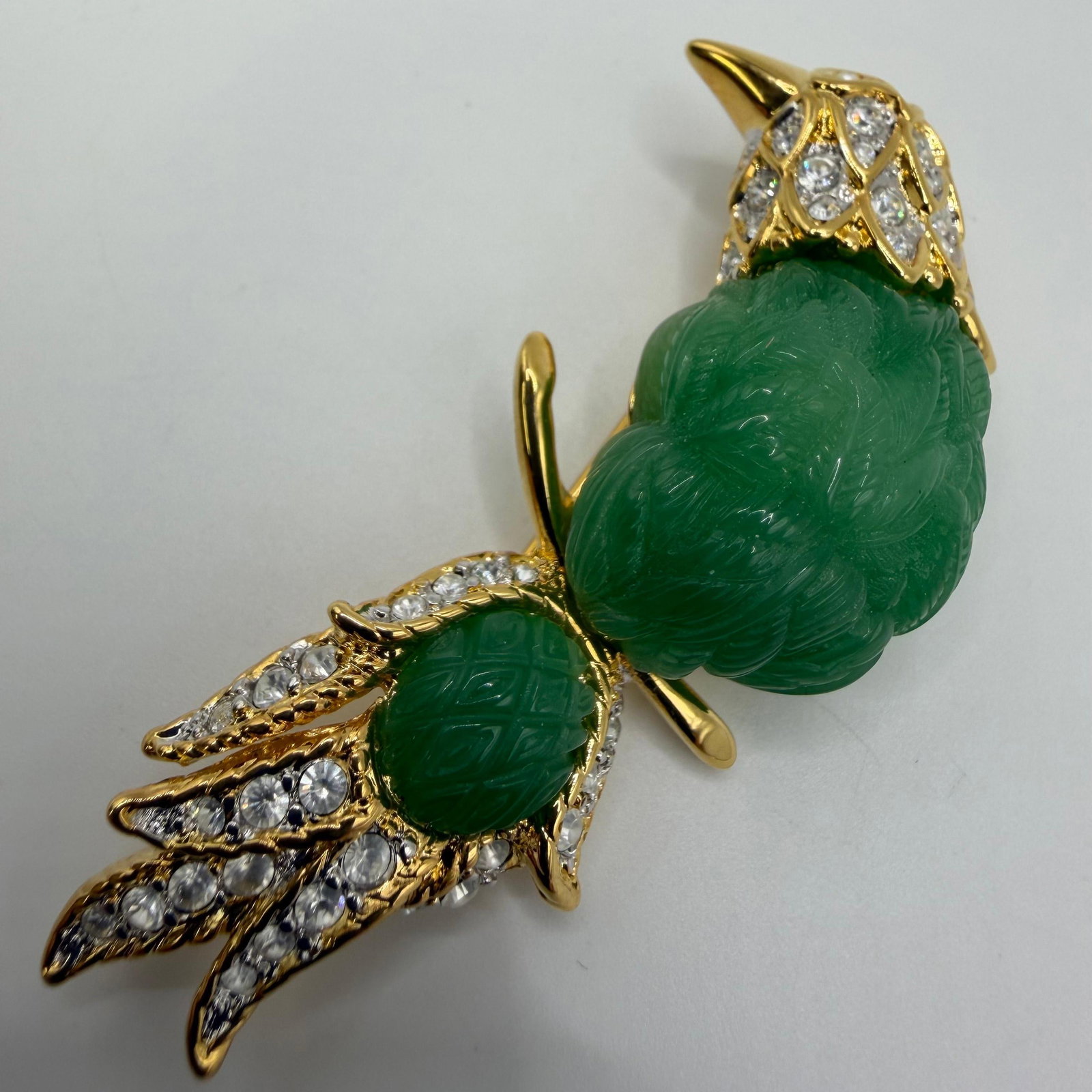 Nolan Miller Glamour Collection Faux Jade and Rhinestone Bird of Paradise Pin (1 of 5)