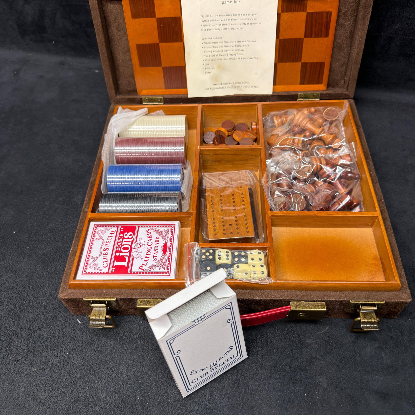 Pottery Barn Multi-Game Box Chess Checkers Backgammon Cribbage Set - 3