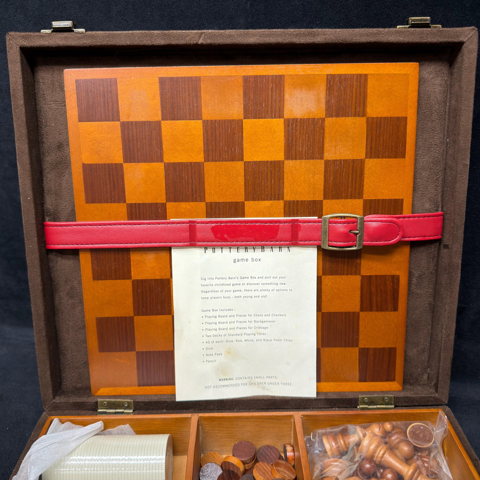 Pottery Barn Multi-Game Box Chess Checkers Backgammon Cribbage Set - 6