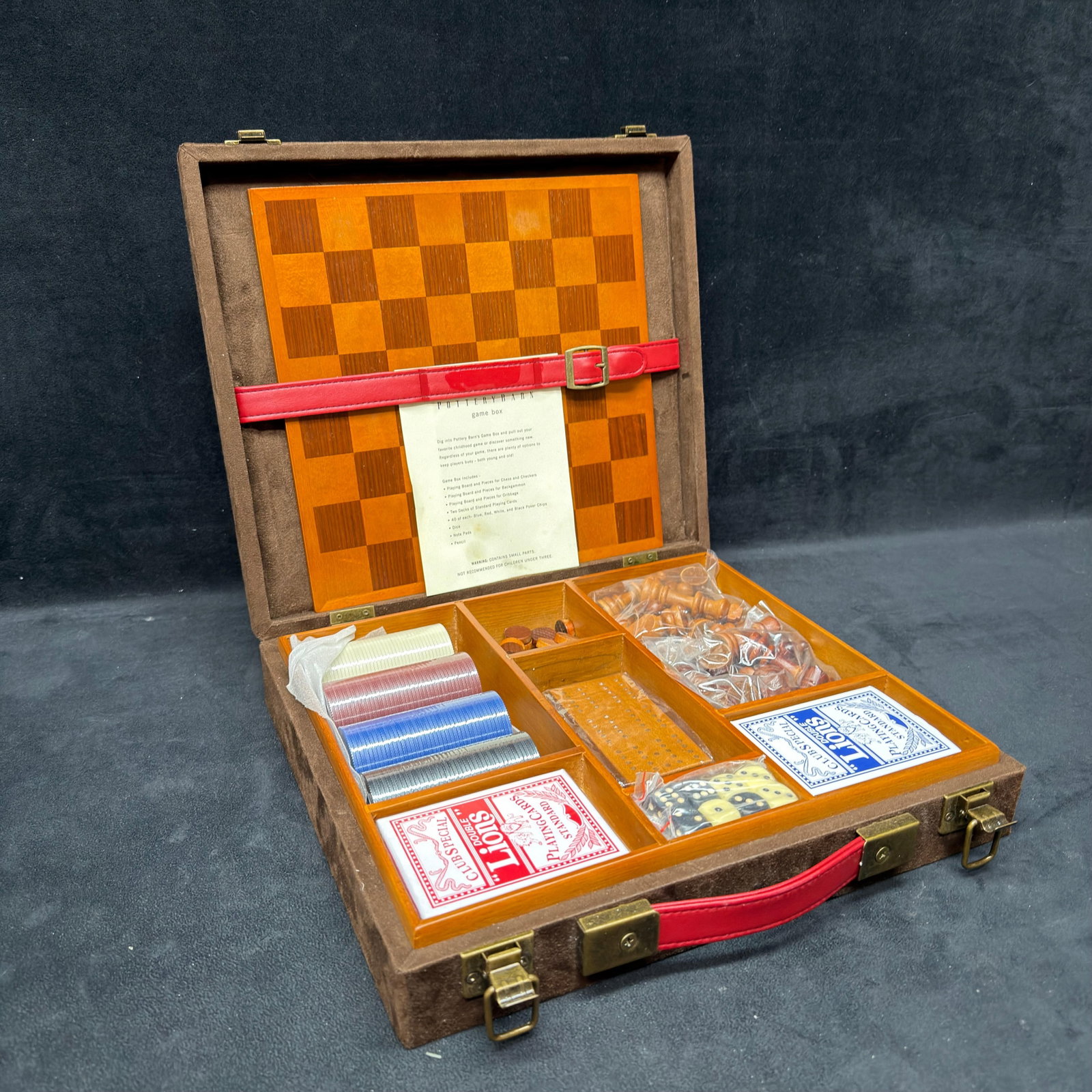 Pottery Barn Multi-Game Box Chess Checkers Backgammon Cribbage Set - 7