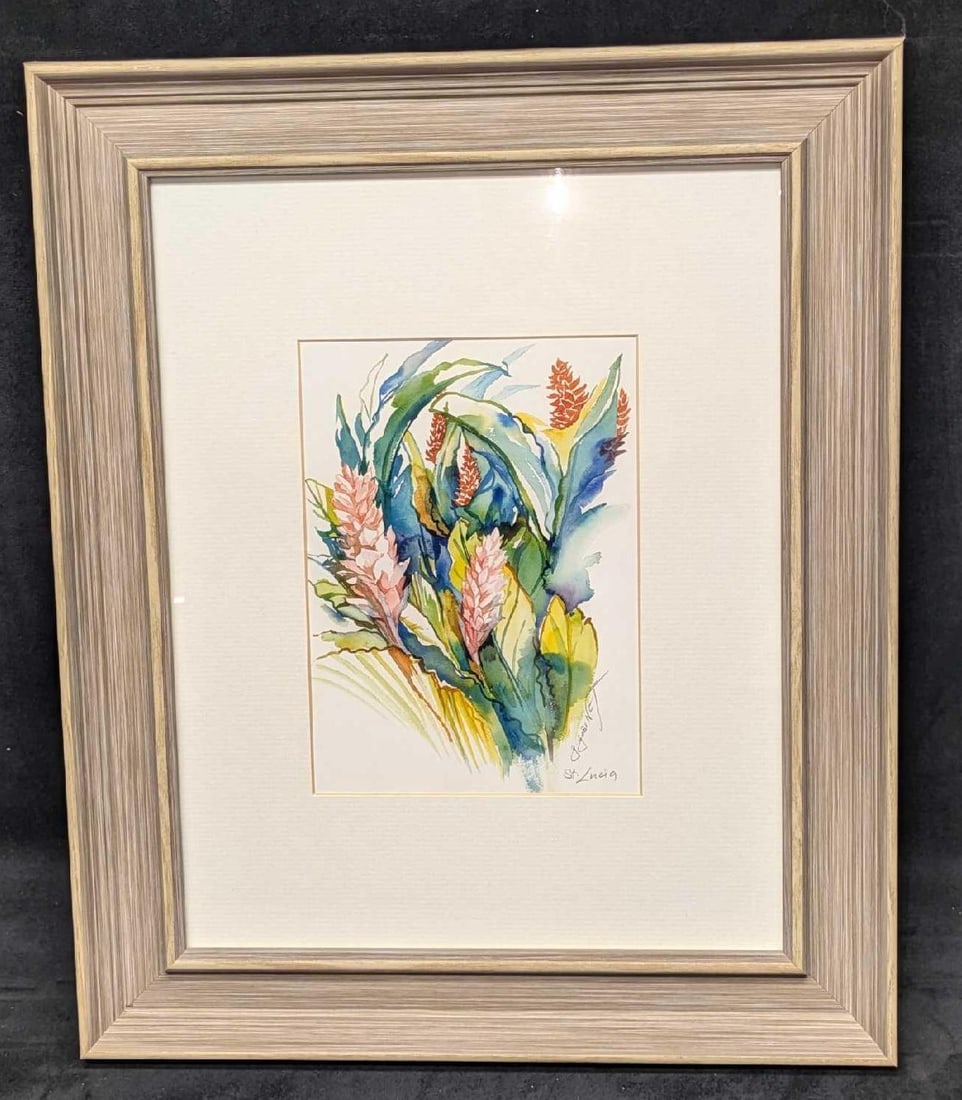 Framed Gilly Gobinet Caribbean Artist St Lucia Print: Framed Gilly Gobinet Caribbean Artist St Lucia Print. The framed print is approx 14 5/8" x 1" x 17 1/2" and it weighs 2.30 lbs. The print was signed by the artist on the bottom right. 