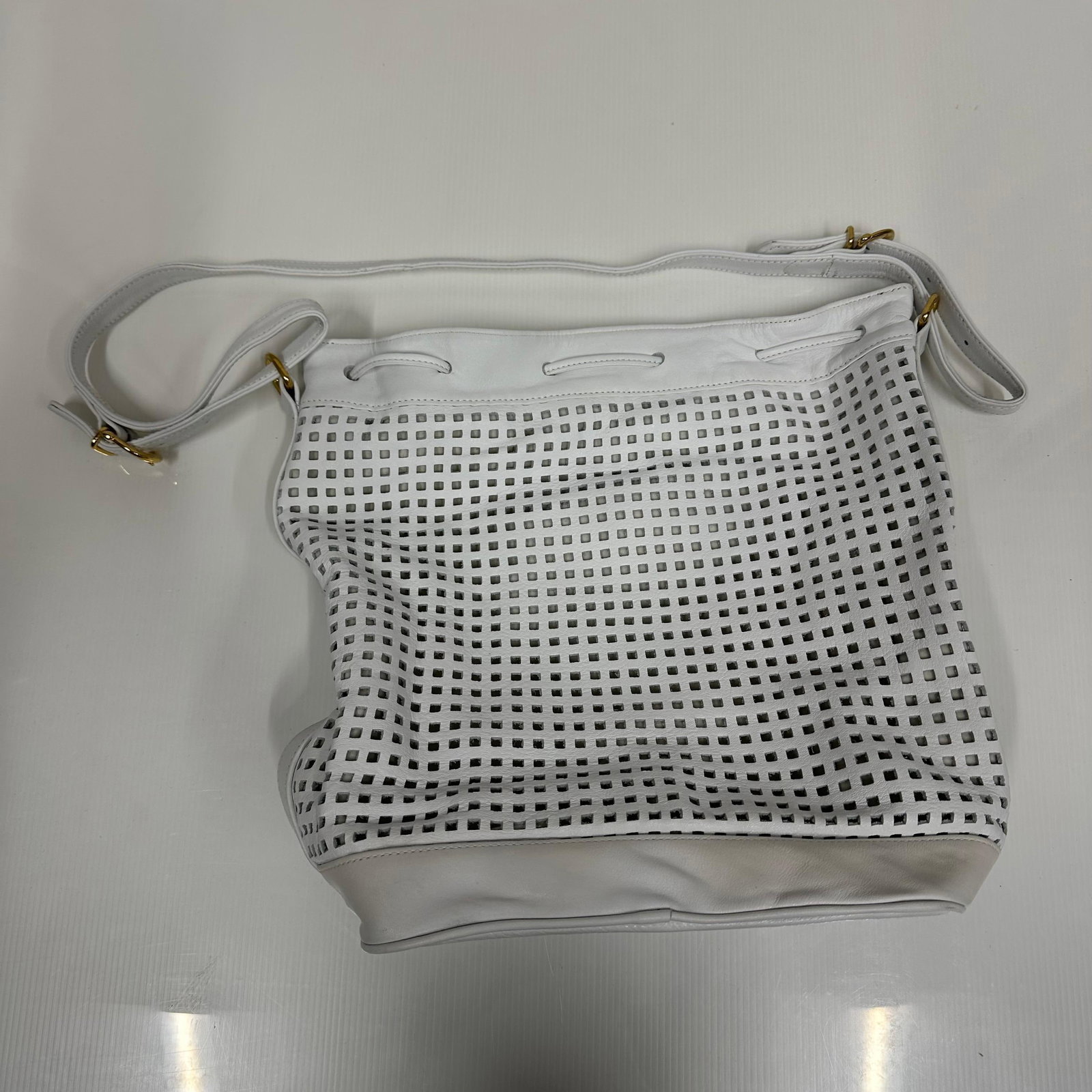 Brio White Leather Laser Cut Perforated Brio Shoulder Bag (1 of 6)