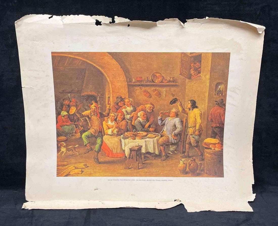 Lithograph Reproduction The Drinking King By David Teniers The Younger: This lot contains a Lithograph Reproduction The Drinking King By David Teniers The Younger. Printed in Spain. Direct Lithographic Reproduction from the original printed on specially manufactured 