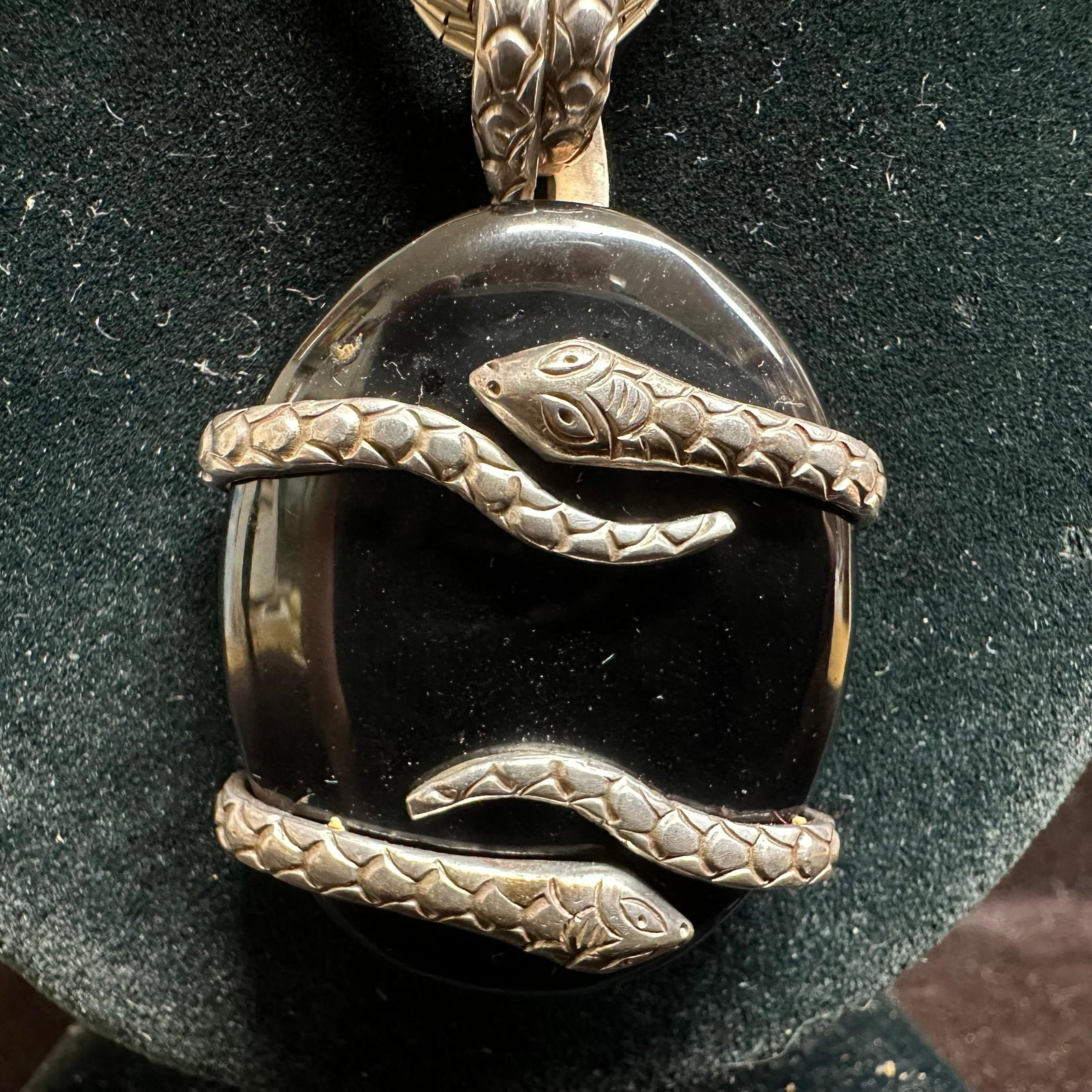 Black Onyx Large Stone Snake Wrapped Multi Strand Liquid Style Sterling Silver Necklace N35: This item is in good pre-owned, previously used/displayed condition with noticeable light wear and surface scratches. Please reference all photos for full details. This piece of jewelry has been teste