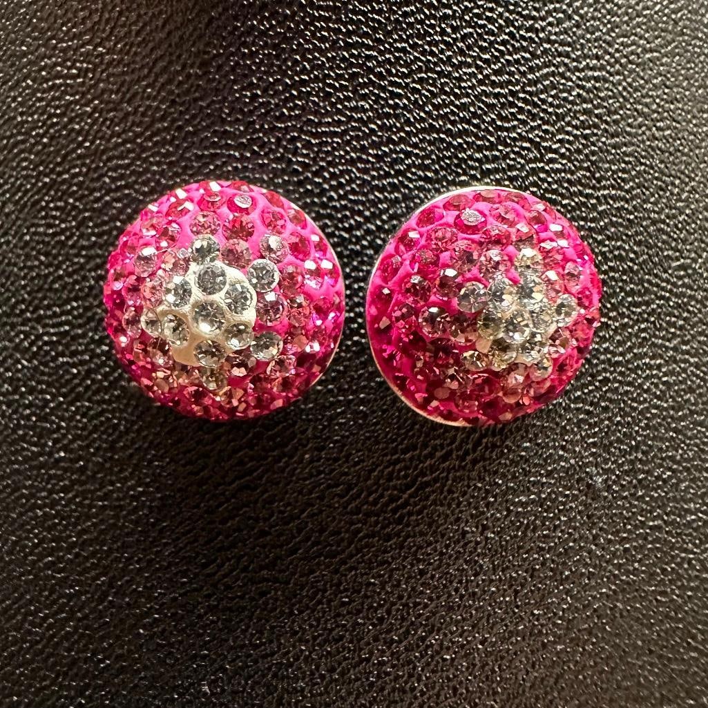 Sterling Silver CZ Pink & White Earrings: This piece of jewelry has been tested and researched prior to listing. Please view all our pictures they are part of our description. DETAILS: Metal - Sterling Silver Color -Silver Stones - CZ Hallmar